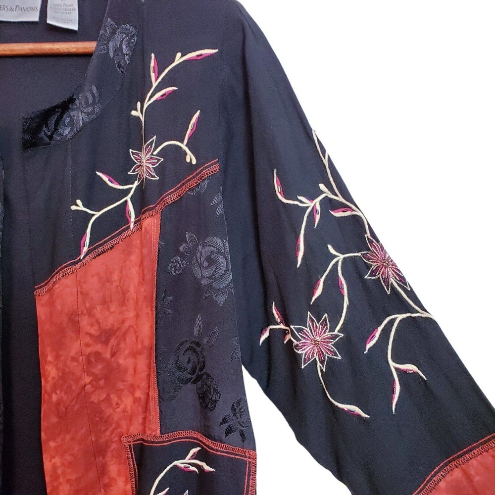 Drapers & Damons Womens Large Classy Black Orange Rayon Blazer Jacket Used - Picture 5 of 12